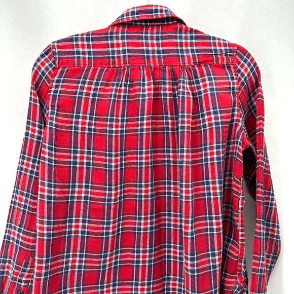 Denim Supply Ralph Lauren Plaid Shirt Red Blue Womens XS Linen Old Money Preppy - Picture 6 of 10